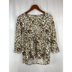 Chico's Women's Size 1 Medium V-Neck Cheetah Leopard Animal Print Blouse Career
